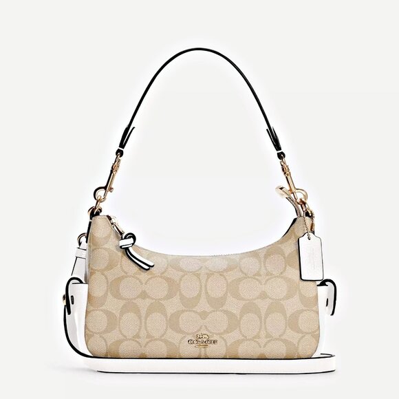 COACH PENNIE SHOULDER 25 IN SIGNATURE CANVAS LIGHT KHAKI CHALK C7223 NWT